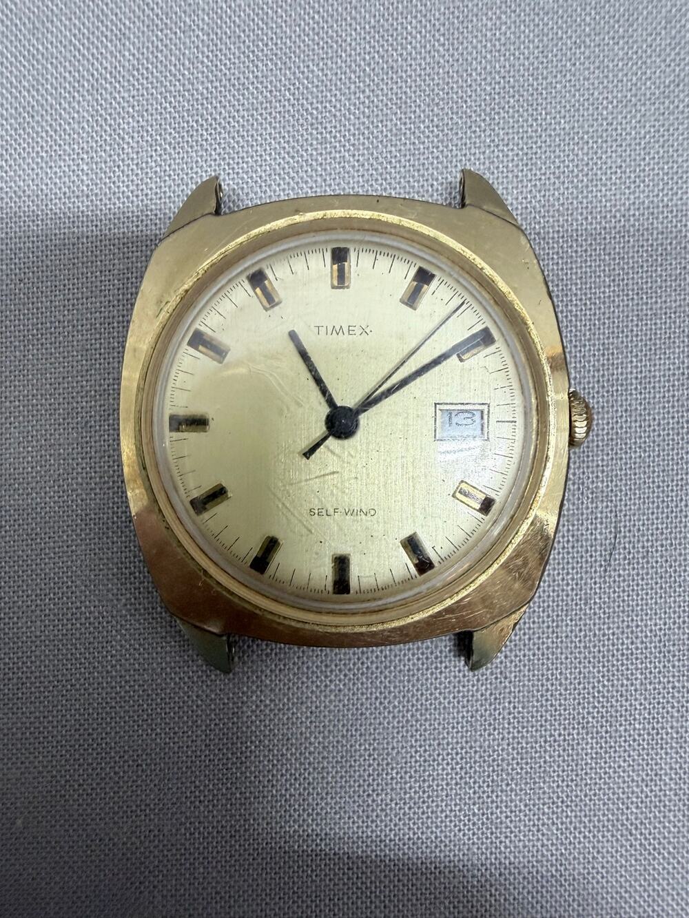 Vintage Timex Self-Wind Automatic Watch Head - 1970s Cushion Case (Untested)